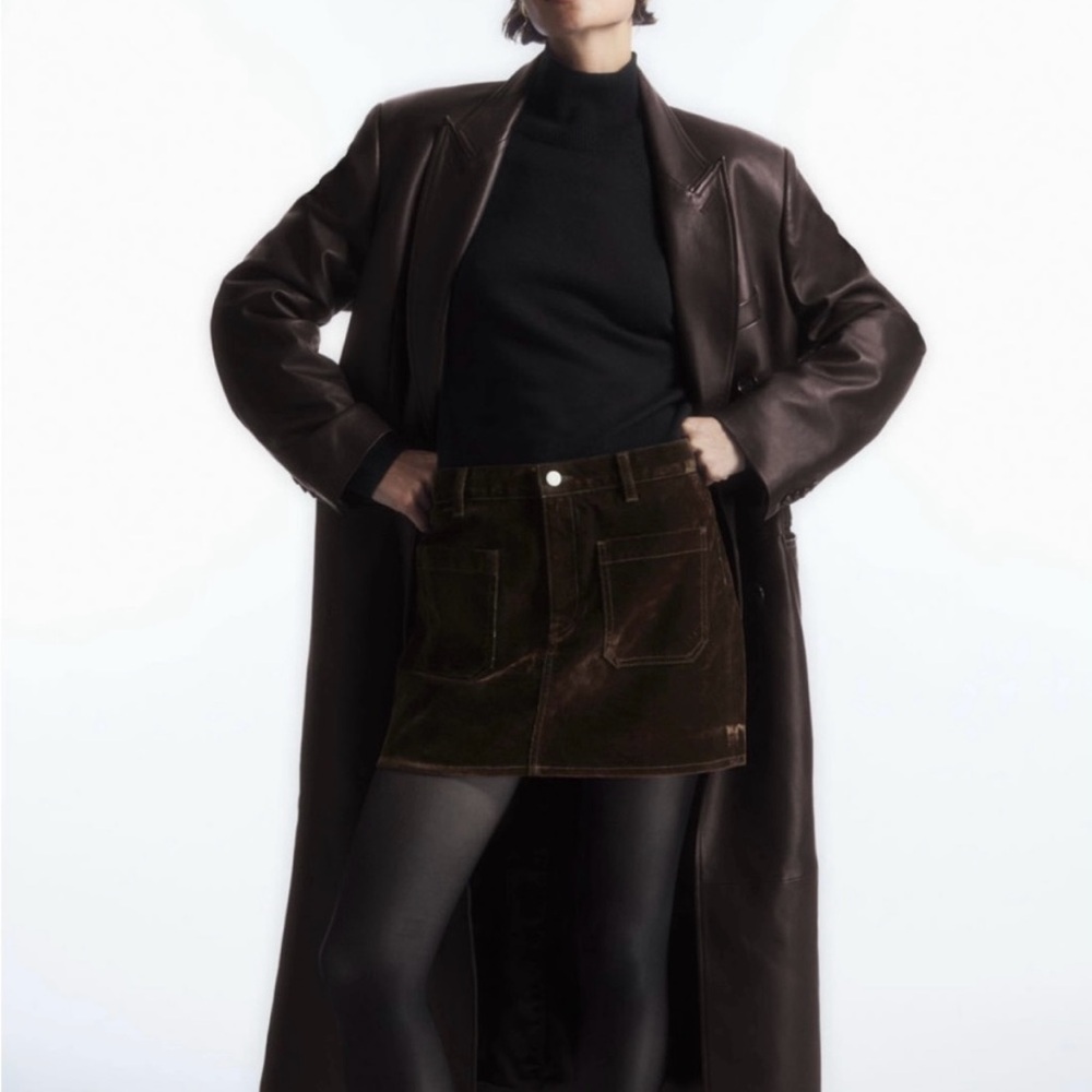 COS Chocolate Brown Flocked Denim Mini Skirt